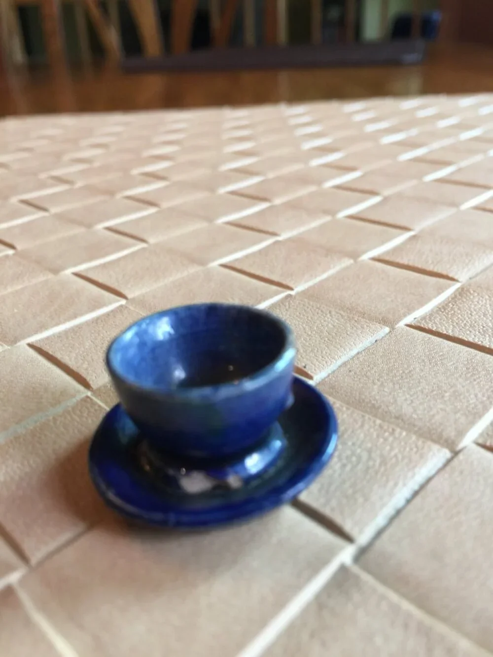 Vintage Japanese Miniature Tea Bowl with Lid Dark Blue 1 1/2